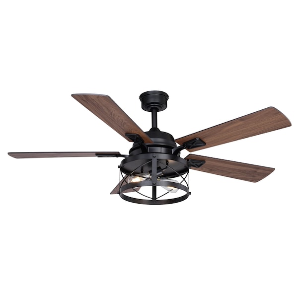 Vaxcel Elburn Black Farmhouse Ceiling Fan with Caged Drum LED Light Kit and Remote F0094 - main